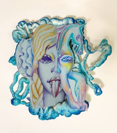 Original Abstract Classical Mythology Mixed Media by Alex S