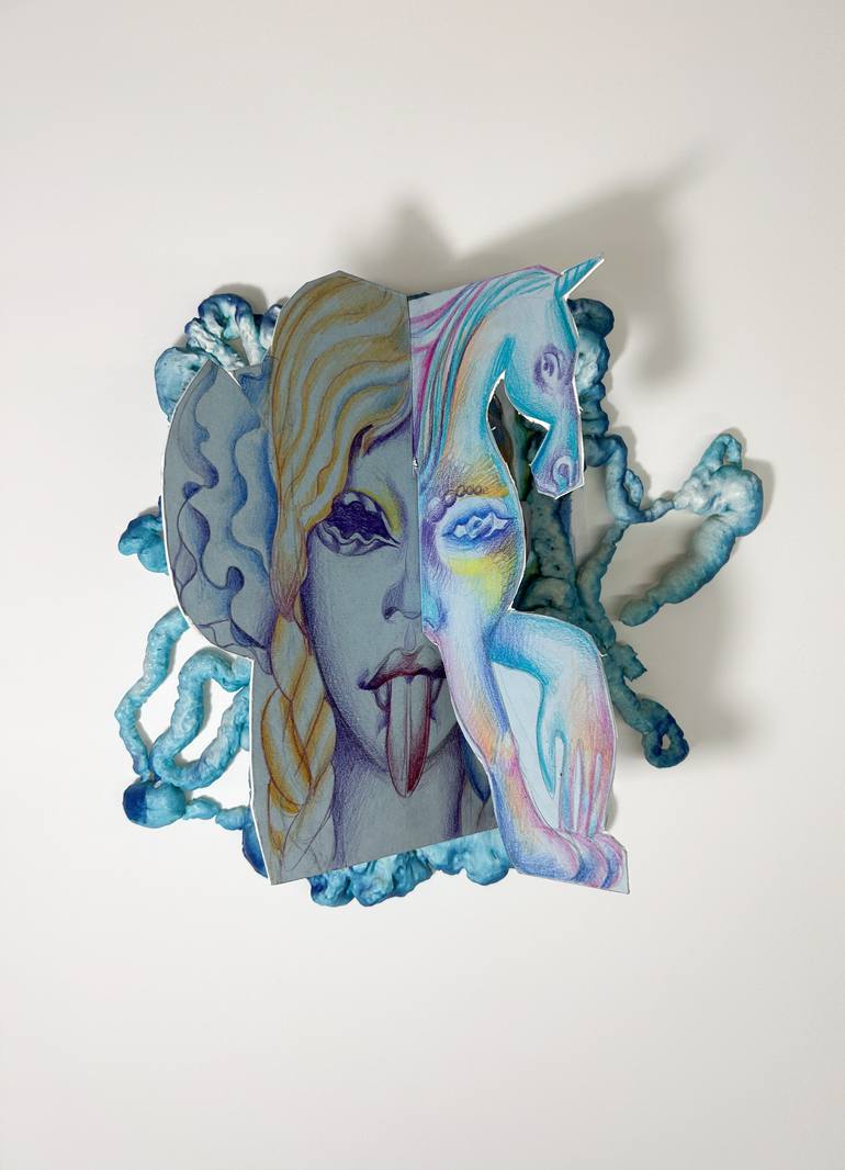 Original Abstract Classical Mythology Mixed Media by Alex S