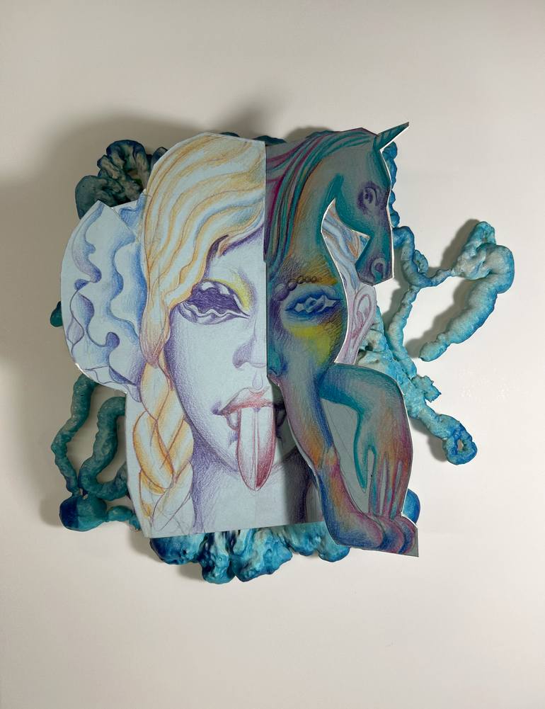 Original Abstract Classical Mythology Mixed Media by Alex S