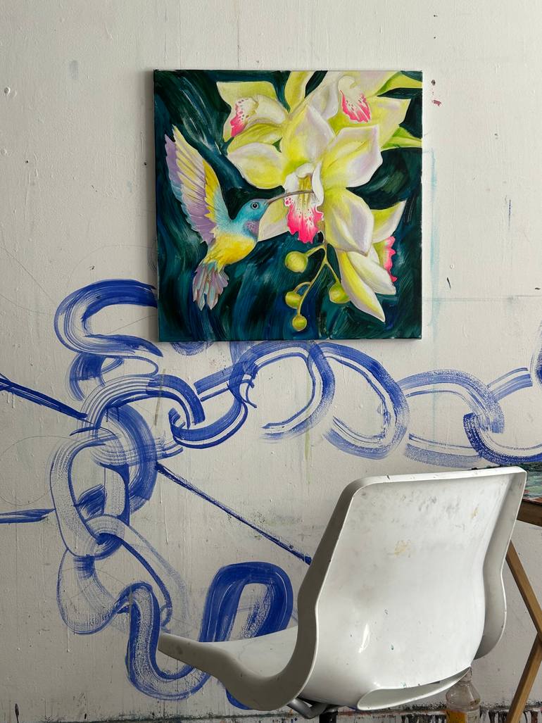 Original Art Deco Floral Painting by Alex S