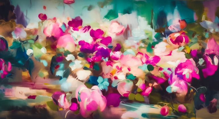 Original Abstract Painting by Alex S | Abstract Art on Canvas | Floral in Pink and Green
