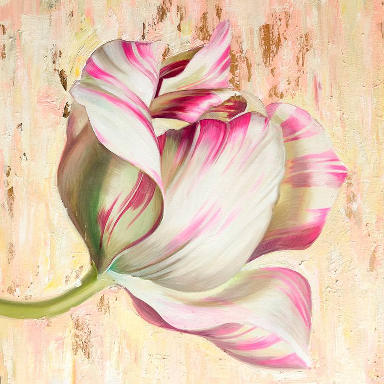 Original Floral Painting by Alex S | Abstract Art on Canvas | Pink and white tulip