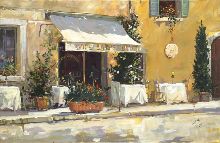 Cafe La Petite Painting by Jerry Georgeff | Saatchi Art