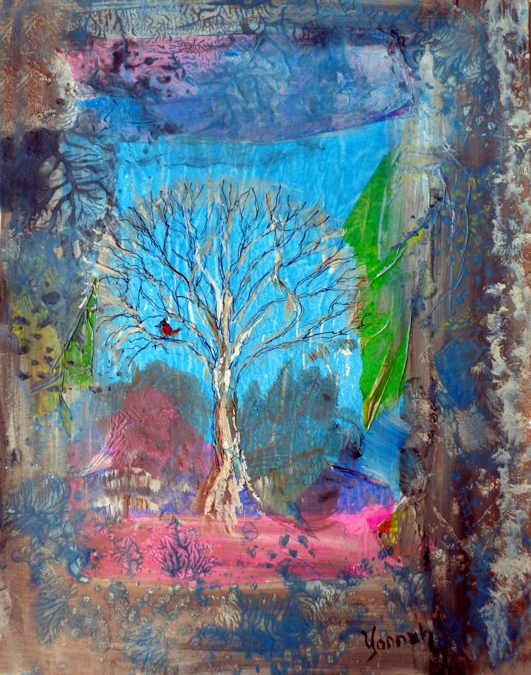 Little Bird in a Sycamore Tree Painting by Yonnah Ben Levy | Saatchi Art