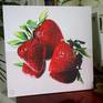 Modern still life realistic painting of fresh strawberries and their reflections on canvas