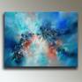 “Out Of The Blue” is an original abstract oil painting The canvas is 30 inches tall by 40 inches wide by 1.5 inches deep, with the sides painted black and hanging wire attached on the back. The painting is unframed and is finished with a semi-gloss coat of protective varnish.