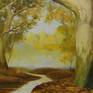 This landscape I saw in the park in the fall. Leaves and strong wind fell, leaves circling in the wind. . The wind stopped blowing and I saw this surrealism plane tree grove autumn. autumn landscape dawn fantasy