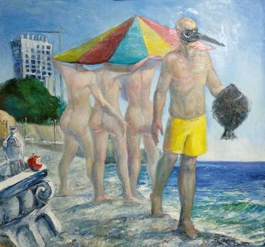 Original Figurative Beach Paintings by kyrylo bondarenko