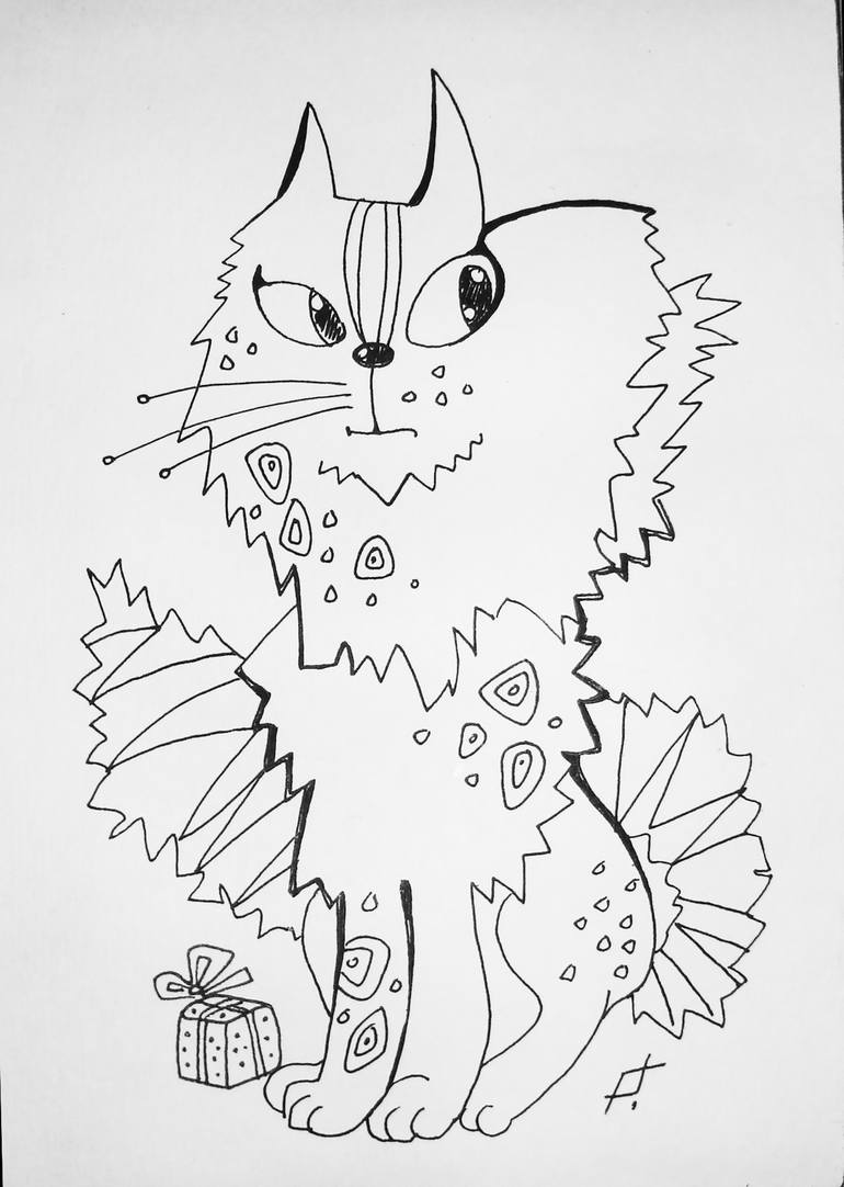 Original Illustration Cats Drawing by Olga Bagina