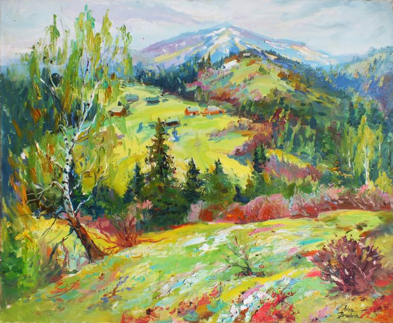 Landscape Painting Art Canvas Colorful Sky Mountains - Kent Paulette