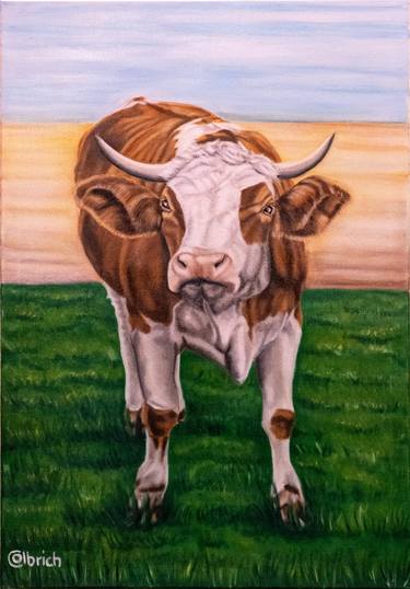 Original Figurative Cows Paintings by christine olbrich