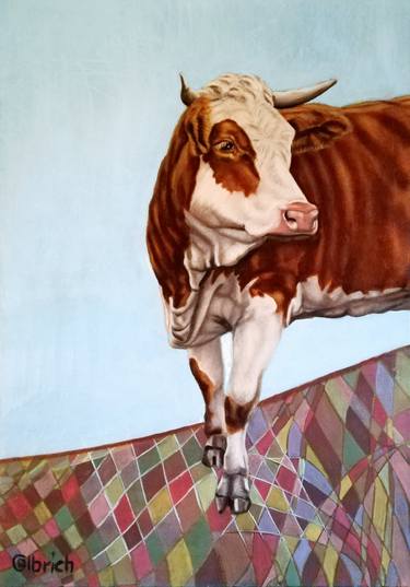 Original Figurative Cows Paintings by christine olbrich