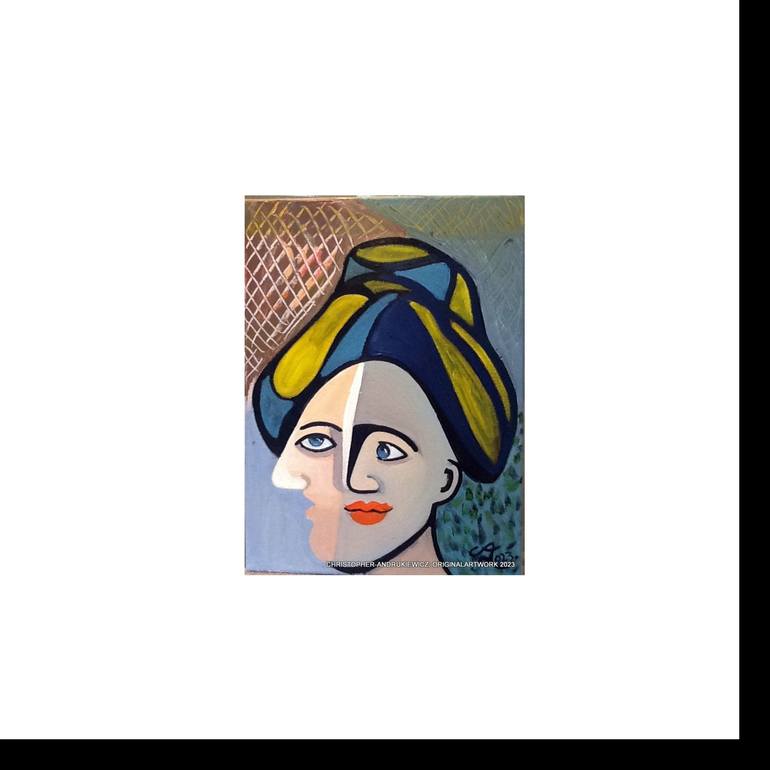 Original Abstract Painting by Christopher Andrukiewicz | Portraiture Art on Canvas | female 8 with a large hat and double-view.