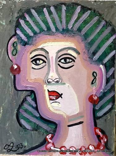 woman with green hair and red earings. thumb