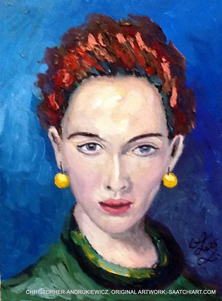 Original Fantasy Painting by Christopher Andrukiewicz | Portraiture Art on Canvas | person with red short hair and yellow earings.
