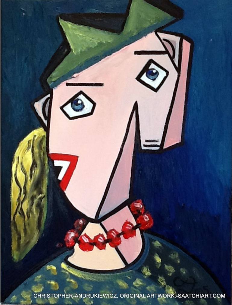 Original Fantasy Painting by Christopher Andrukiewicz | Portraiture Art on Canvas | a lady with a ponytail and fancy hat.