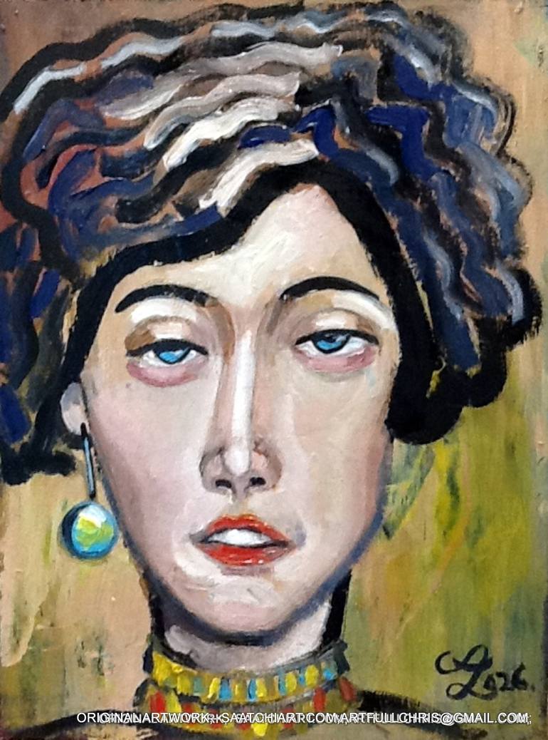 Original Fantasy Painting by Christopher Andrukiewicz | Portraiture Art on Canvas | lady pose with earing and neck lace