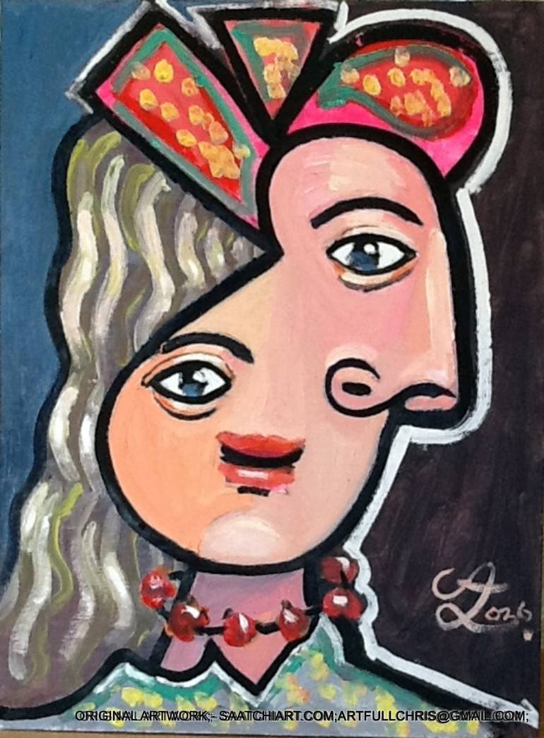 Original Fantasy Painting by Christopher Andrukiewicz | Surrealism Art on Canvas | lady wearing a fancy hat and neck beads