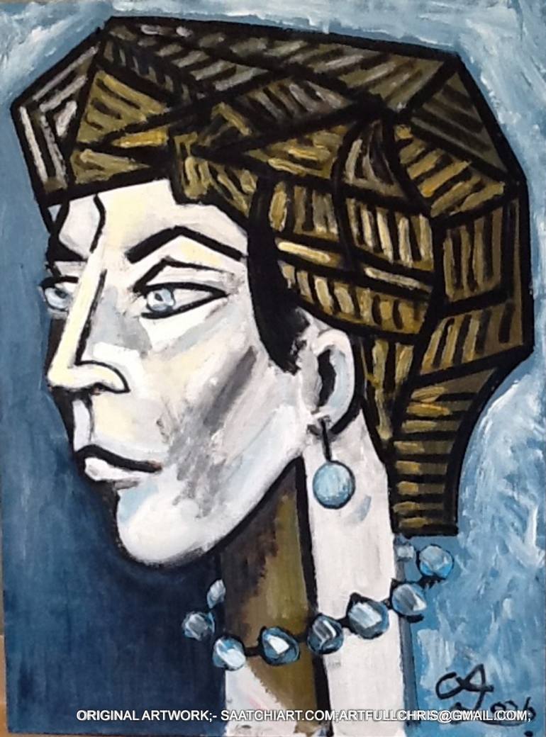 Original Fantasy Painting by Christopher Andrukiewicz | Abstract Expressionism Art on Canvas | lady wearing neck beads and earing