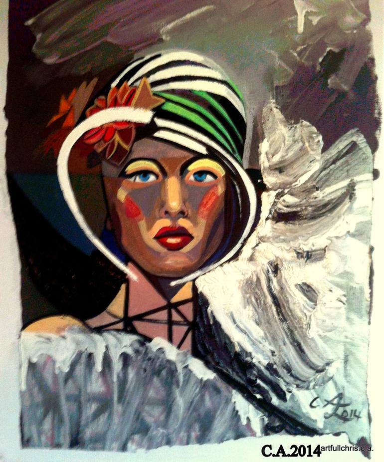 Original Abstract Painting by Christopher Andrukiewicz | Expressionism Art on Canvas | hat with flowers