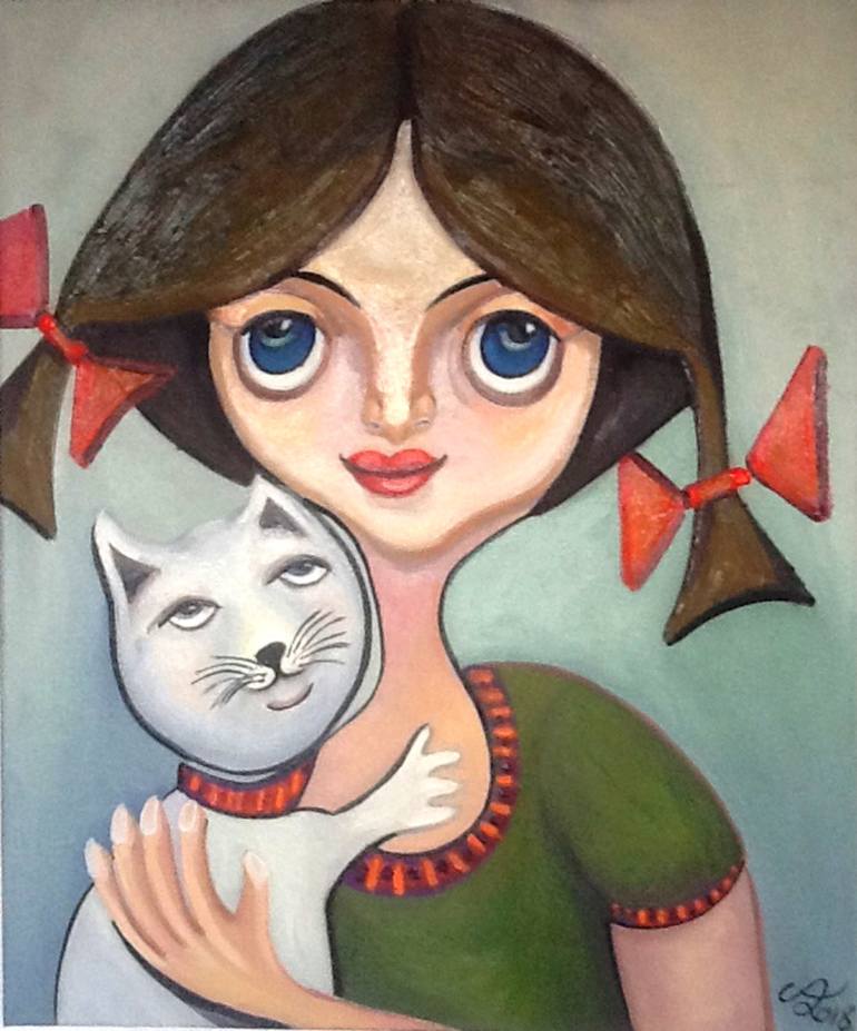 lady with cat; Painting by christopher andrukiewicz | Saatchi Art