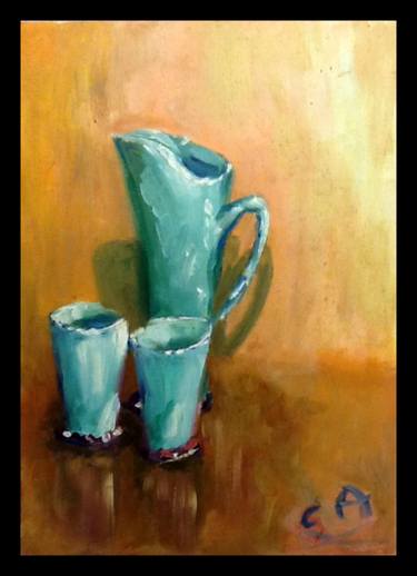 green jug and two goblets. thumb