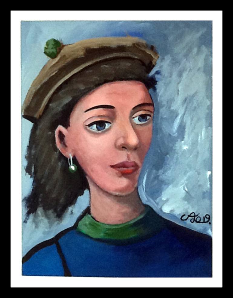 Original People Painting by Christopher Andrukiewicz | Abstract Expressionism Art on Canvas | FLAT HAT WITH GREEN BOBBLE. COPY TYPE.