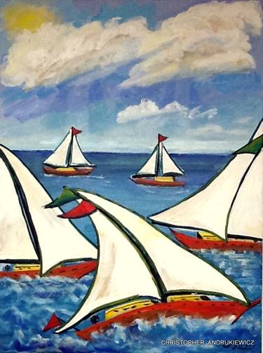 Original Fine Art Sailboat Paintings by christopher andrukiewicz