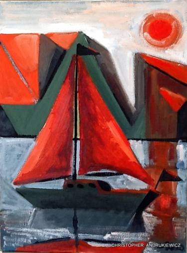 Original Abstract Expressionism Sailboat Paintings by christopher andrukiewicz