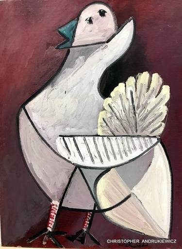 white bird with fan tail. picasso mod, copy,type. thumb