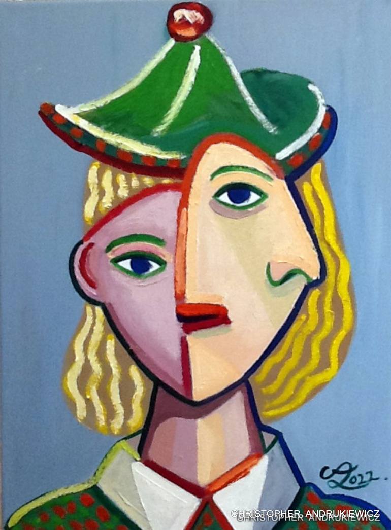 Original People Painting by Christopher Andrukiewicz | Abstract Expressionism Art on Canvas | lady with a funny hat
