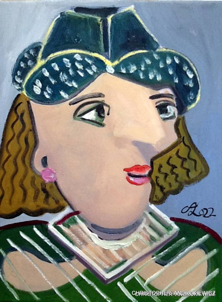 Original People Painting by Christopher Andrukiewicz | Abstract Expressionism Art on Canvas | a lady with pattern hat