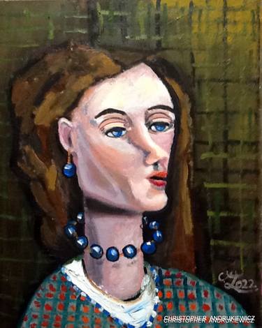 a pronounced lady with blue beads and earings. thumb