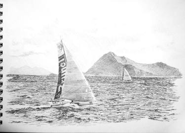 Original Figurative Yacht Drawings by Ian Holtedahl-Finlay