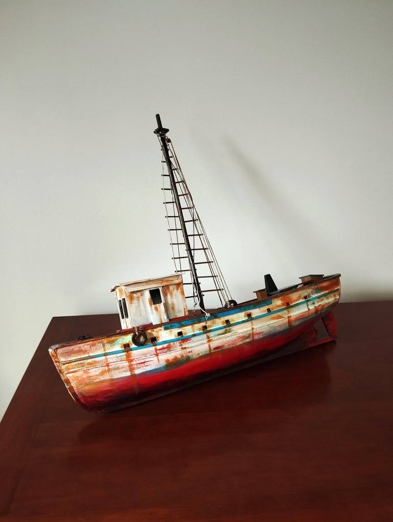 Original Realism Boat Sculpture by Carole Carpier