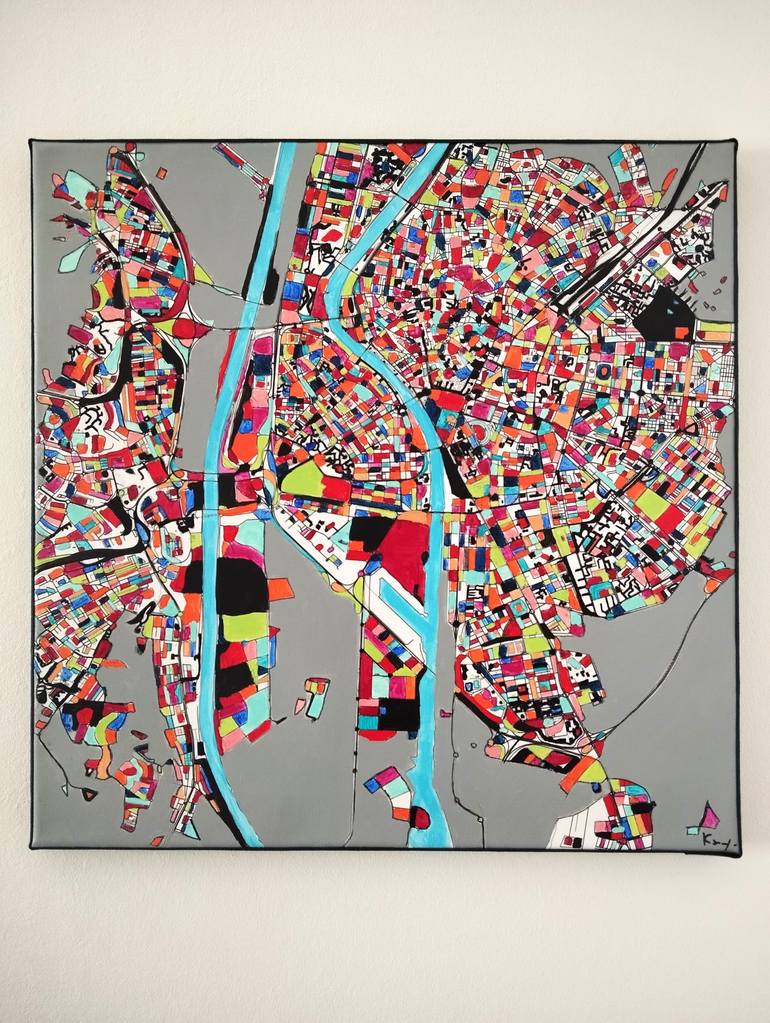 Original Abstract Expressionism Cities Painting by Carole Carpier