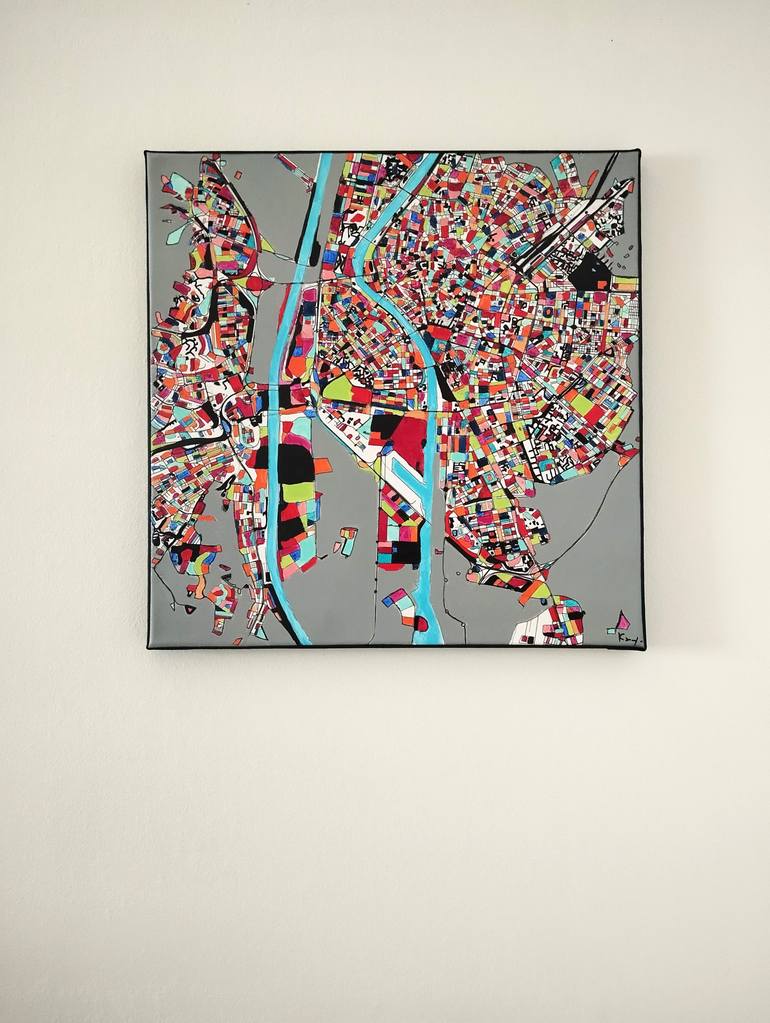 Original Abstract Expressionism Cities Painting by Carole Carpier