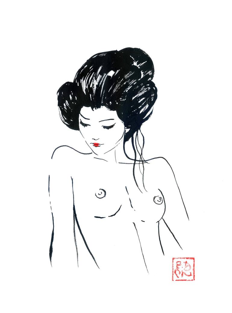 Japanese Geisha Nude - naked geisha Drawing by pechane sumie | Saatchi Art