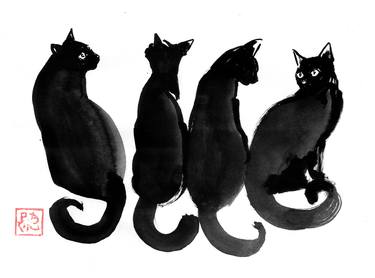 Original Figurative Cats Drawings by pechane sumie