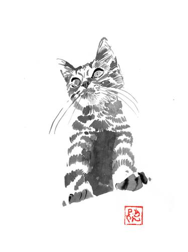 Original Fine Art Cats Drawings by pechane sumie