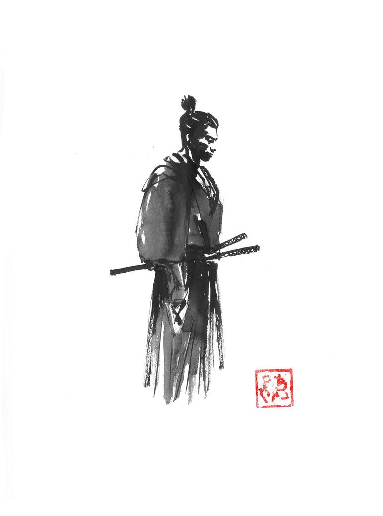 samurai profile Drawing by pechane sumie