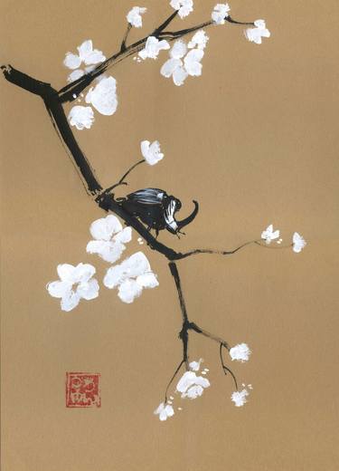 Saatchi Art Artist pechane sumie; Drawings, “sakura and beetle” #art