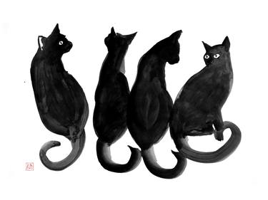 Original Minimalism Cats Drawings by pechane sumie