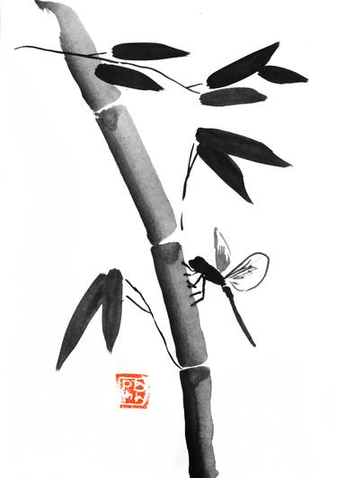 dragon fly on bamboo image