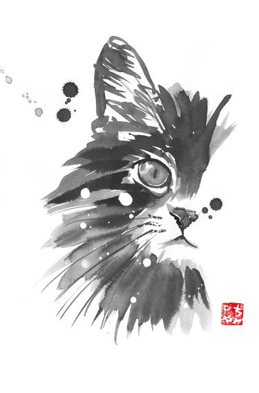 Original Fine Art Cats Drawings by pechane sumie