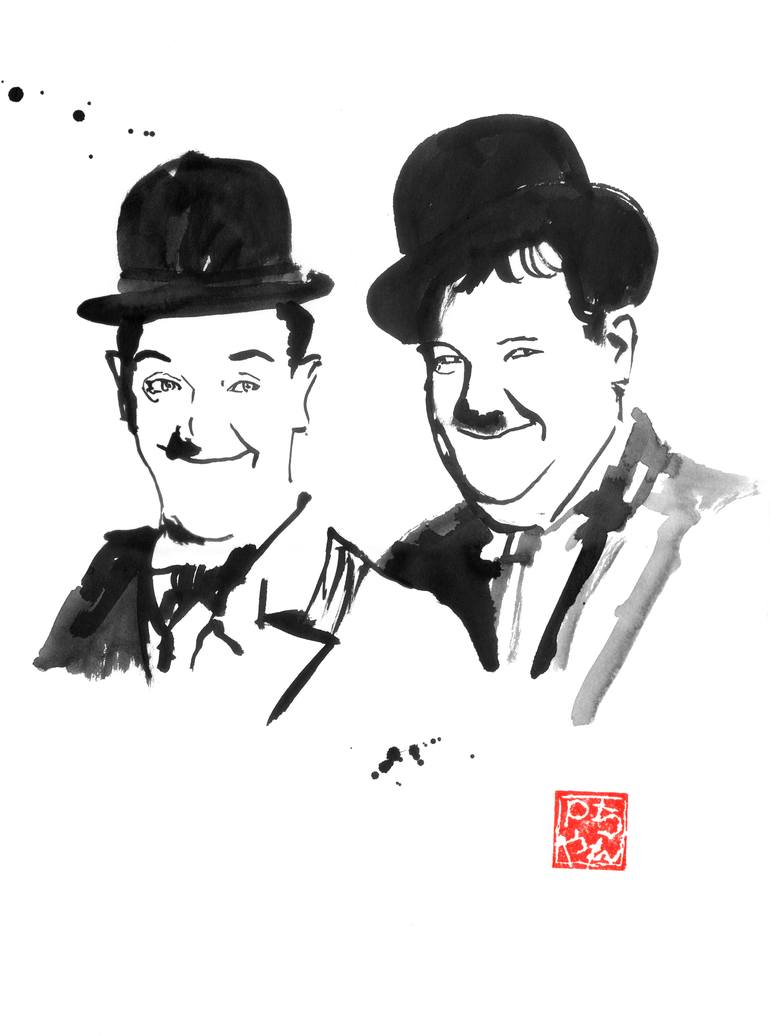 Original ink drawing on LAUREL AND HARDY paper