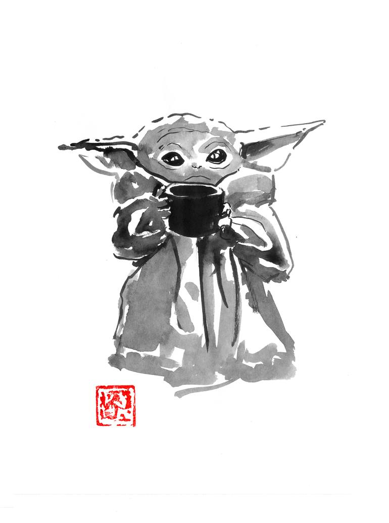 Baby Yoda Drinking Drawing By Pechane Sumie Saatchi Art