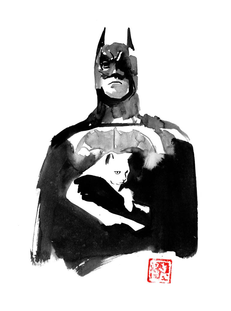 batman holding his cat Drawing by pechane sumie | Saatchi Art