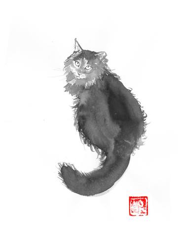 Original Fine Art Cats Drawings by pechane sumie