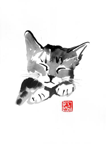 Original Fine Art Cats Drawings by pechane sumie